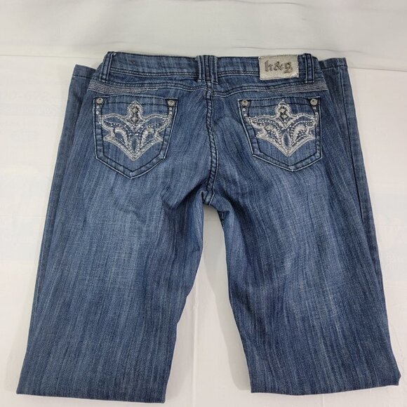 H&G Women’s Low Rise Boot Cut Distress Jeweled Trim Jeans Pants – Size 9 - Picture 15 of 16